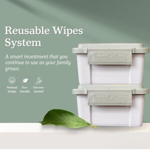 Here&After reusable baby & house wipes system messy clean containers